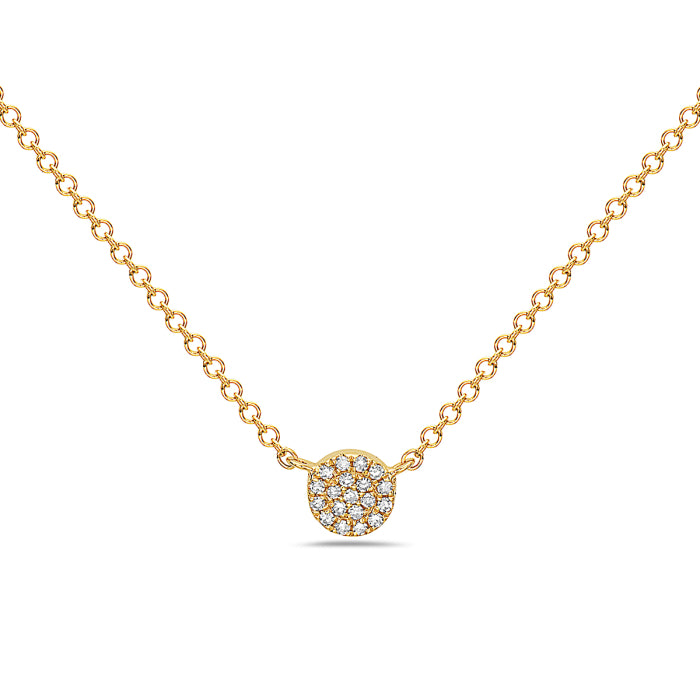 14k Yellow Gold Small Diamond Disk Necklace