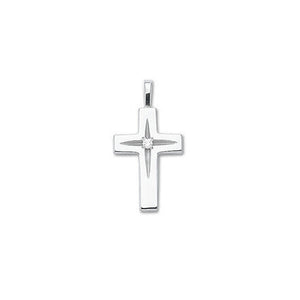 14k White Gold Solid Diamond Cross Pendant