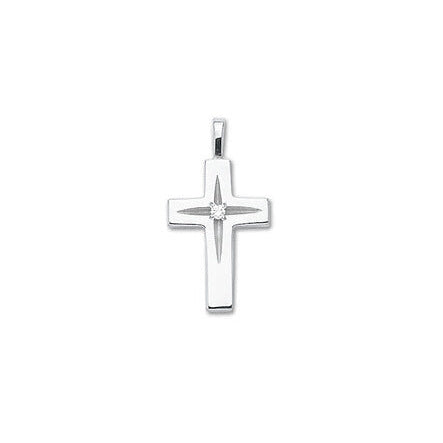 14k White Gold Solid Diamond Cross Pendant