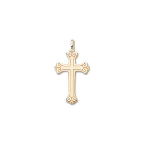 14k Yellow Gold Solid Medium Scroll Cross Pendant