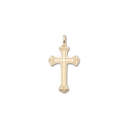 14k Yellow Gold Solid Medium Scroll Cross Pendant