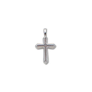14k White Gold Small Bead Cross Pendant