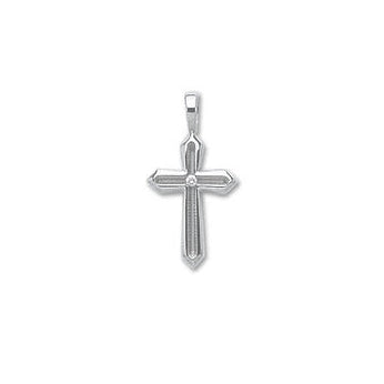 14k White Gold Solid Diamond Cross