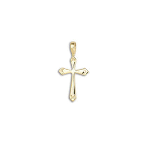 14k Yellow Gold Small Arrow Groove Cross Pendant