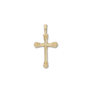 14k Yellow Gold Small Angled Detailed Cross Pendant