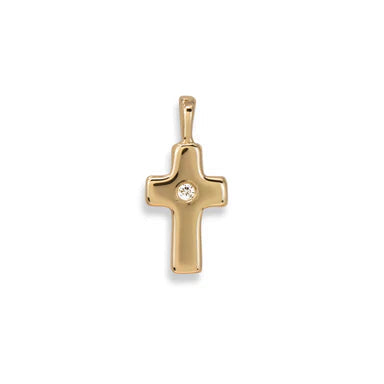 14k Yellow Gold Baby Cross Pendant with Diamond