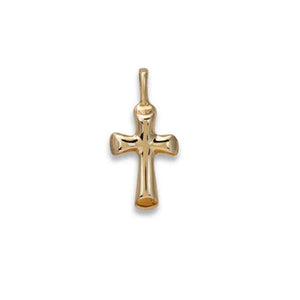 14k Yellow Gold Baby Half Round Flair Cross Pendant