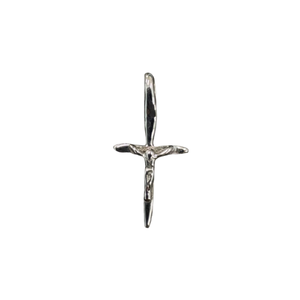 14k White Gold Half Round Baby Cross Pendant