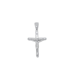 14k White Gold Solid Medium Half Round Crucifix Cross Pendant