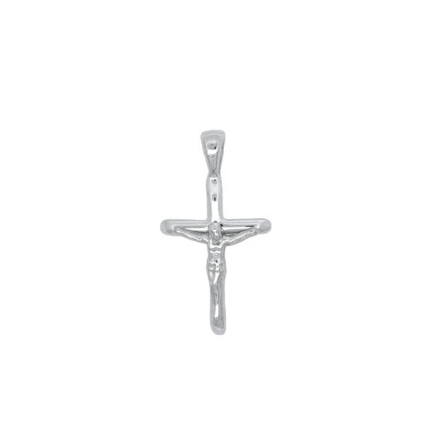 14k White Gold Solid Medium Half Round Crucifix Cross Pendant