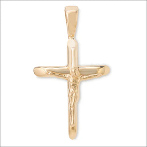 14k Yellow Gold Medium Half Round Crucifix Cross Pendant