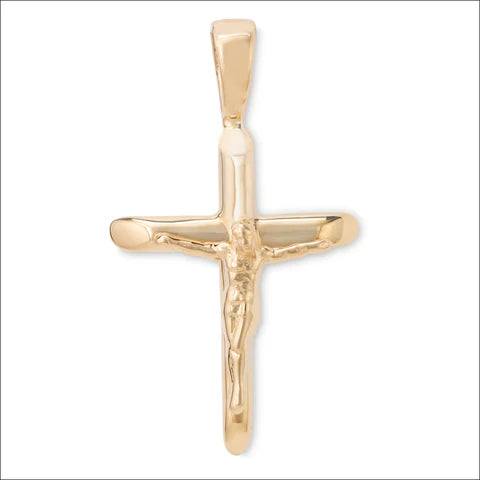 14k Yellow Gold Medium Half Round Crucifix Cross Pendant
