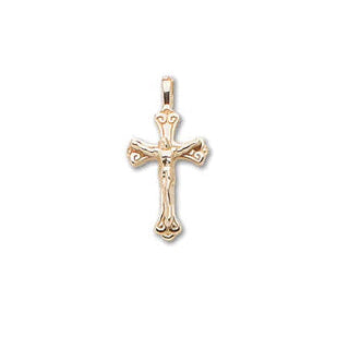 14k Yellow Gold Medium Scroll Crucifix Cross Pendant