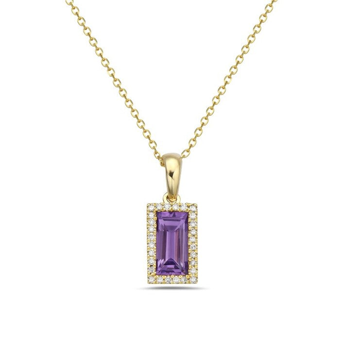 14k Yellow Gold Amethyst and Diamond Necklace