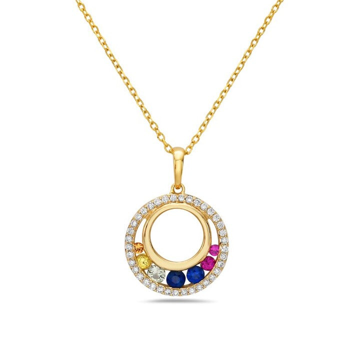14k Yellow Gold Diamond and Rainbow Sapphire Necklace