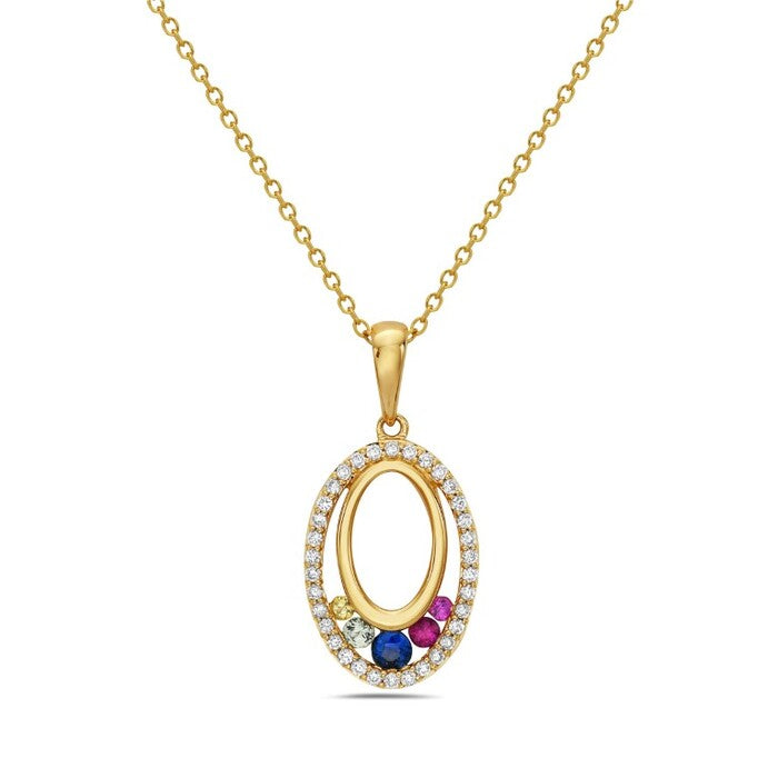 14k Yellow Gold Diamond and Rainbow Sapphire Necklace