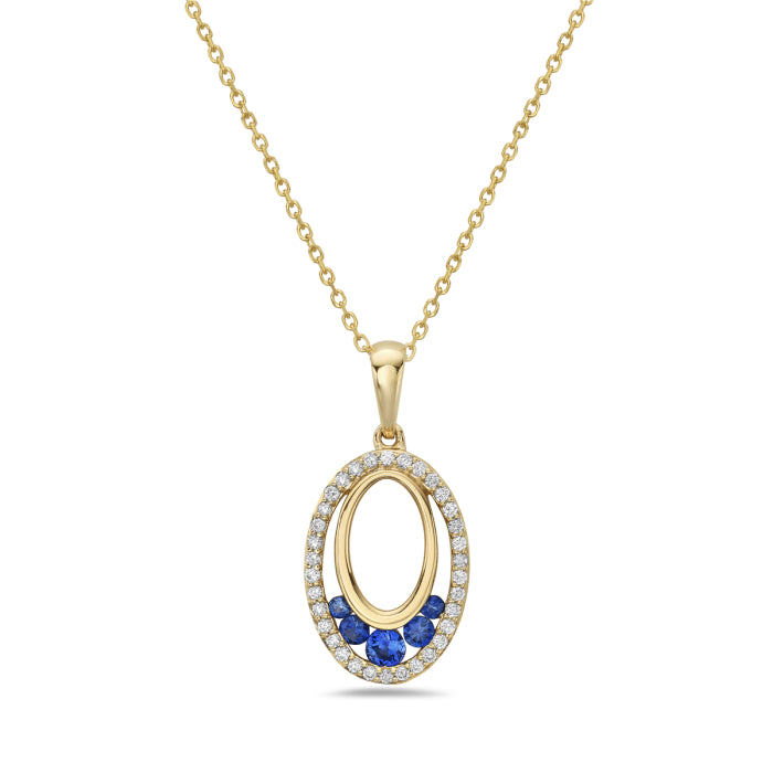 One 14k Yellow Gold Open Oval Diamond and 5-Stone Pendant on a 16-18