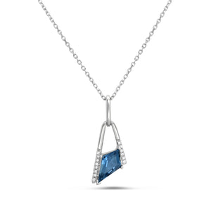 14k White Gold Diamond and London Blue Topaz Necklace