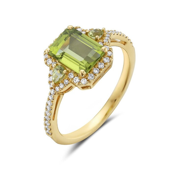 14k Yellow Gold Peridot and Diamond Ring
