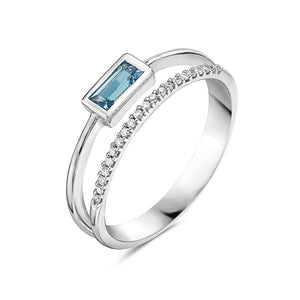 14k White Gold Blue Topaz and Diamond Ring