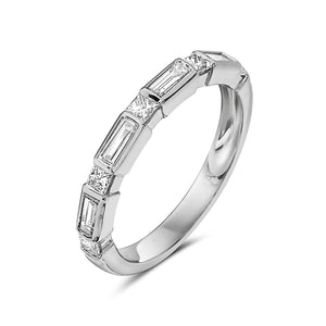 14k White Gold Round and Baguette Diamond Ring