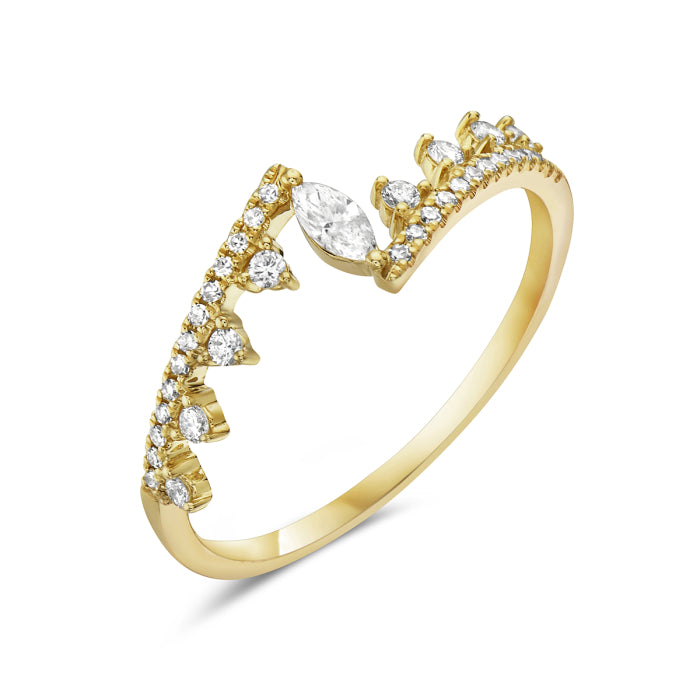 14k Yellow Gold Diamond Zig-Zag Style Ring