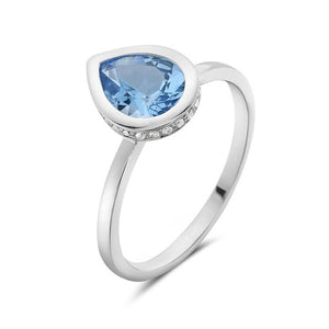 14k White Gold Blue Topaz and Diamond Hidden Halo Ring