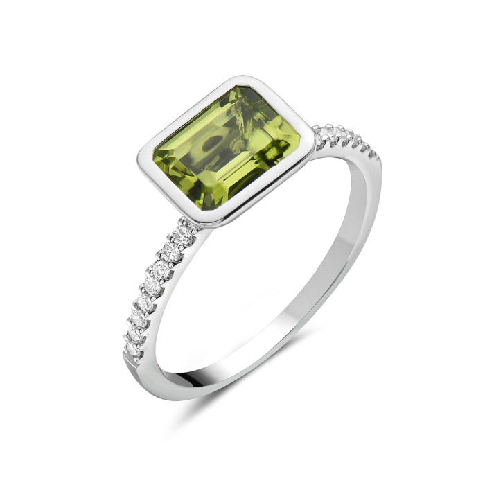 14k White Gold Diamond and Peridot Ring