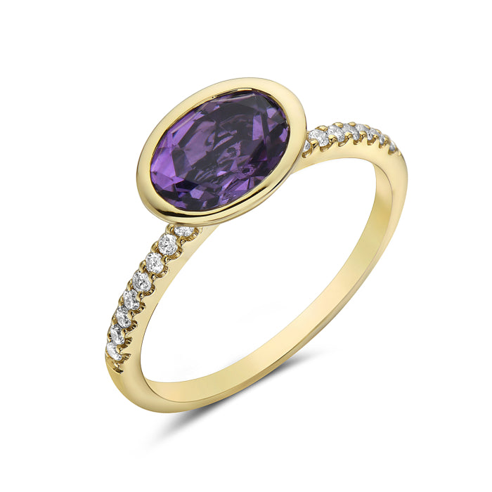 14k Yellow Gold Diamond and Amethyst Ring