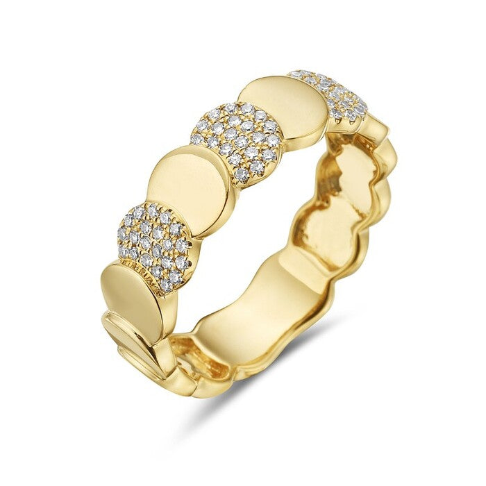 14k Yellow Gold Alternating Diamond Disc Ring