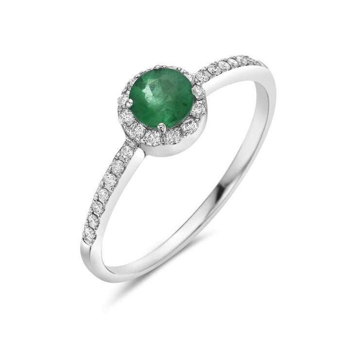 14k White Gold Diamond and Emerald Ring