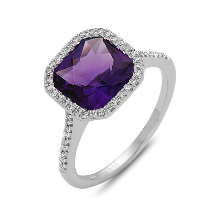14k White Gold Diamond and Amethyst Ring
