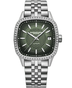 One Ladies Freelancer Automatic Raymond Weil Watch on a Stainless Steel Bracelet with a Green Dial