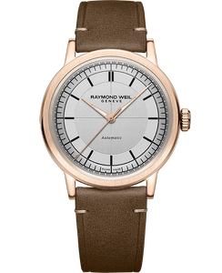 One Gents 39.5mm Millesime Automatic Raymond Weil Watch on a Brown Leather Strap