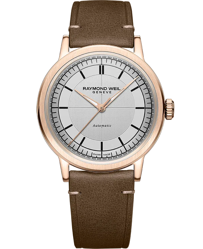 One Gents 39.5mm Millesime Automatic Raymond Weil Watch on a Brown Leather Strap