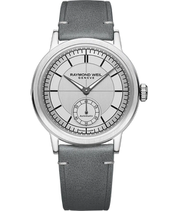 One Gents 39.5mm Millesime Automatic Raymond Weil Watch on a Grey Leather Strap