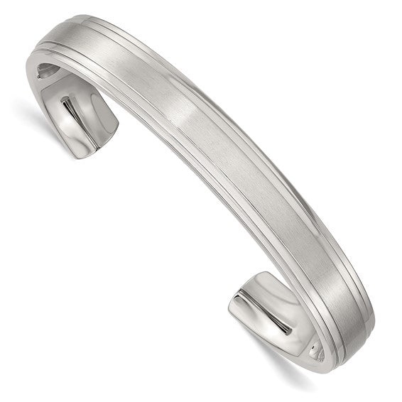 Gents Stainless Steel Brushed and Polished Double Step Edge Cuff