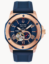 Load image into Gallery viewer, Gents Stainless Steel Bulova Marine Star Watch with a Blue Silicone Strap
