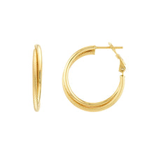 Load image into Gallery viewer, 14k Yellow Gold Textured and Plain Hoop Earrings
