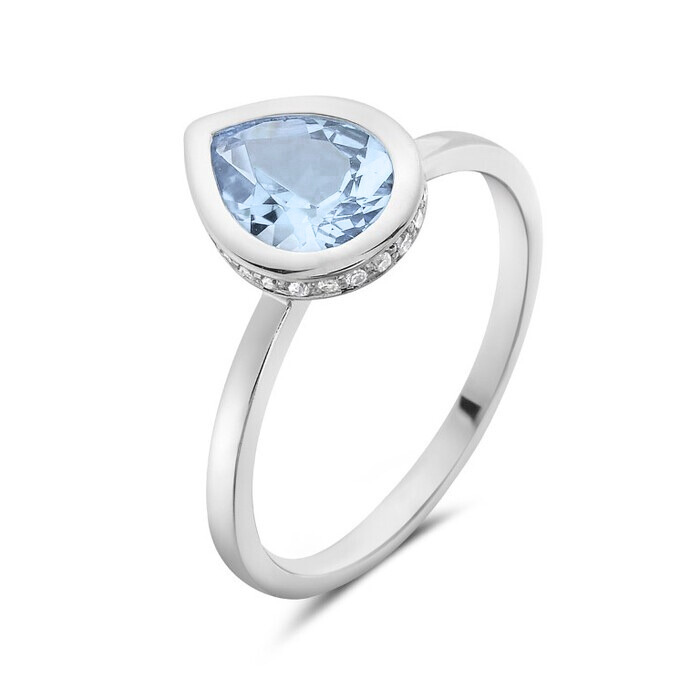 14k White Gold Aquamarine and Diamond Ring