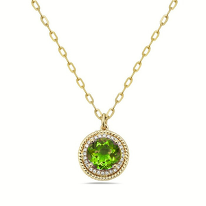 14k Yellow Gold Peridot and Diamond Necklace