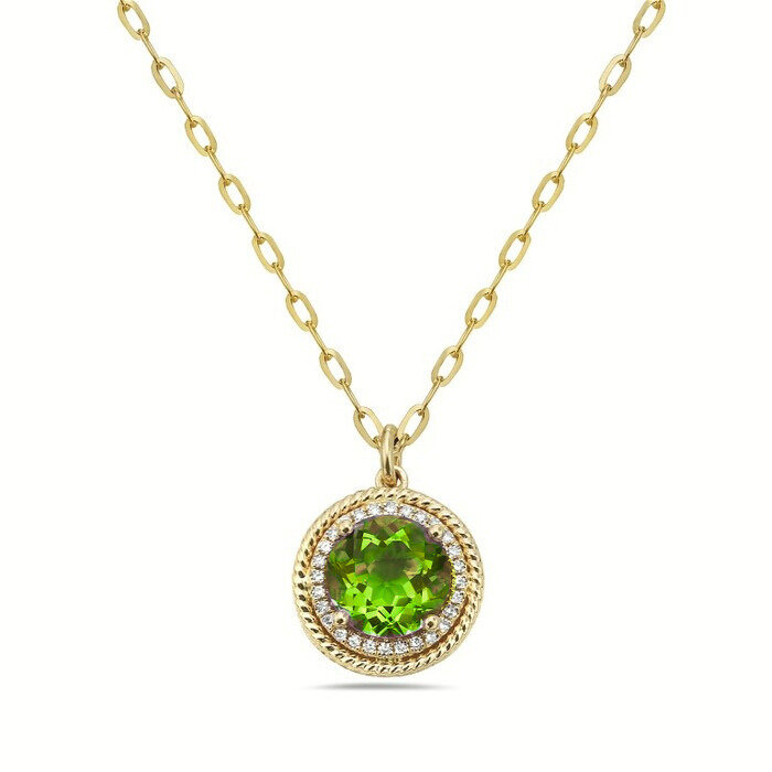 14k Yellow Gold Peridot and Diamond Necklace