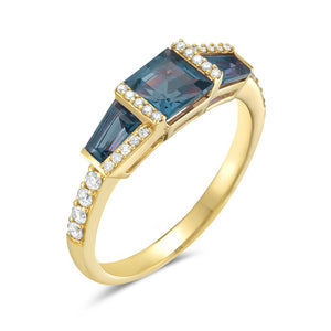 14k Yellow Gold Blue Topaz and Diamond Ring