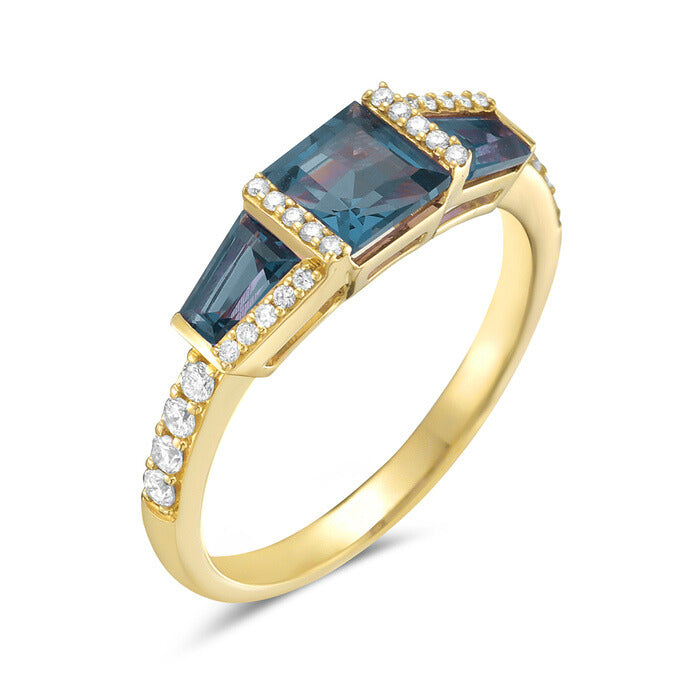14k Yellow Gold Blue Topaz and Diamond Ring