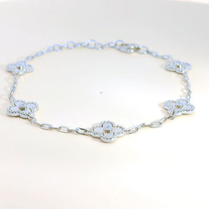 14k White Gold Clover Paperclip Bracelet