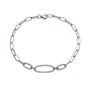 14k White Gold Paperclip Diamond Bracelet