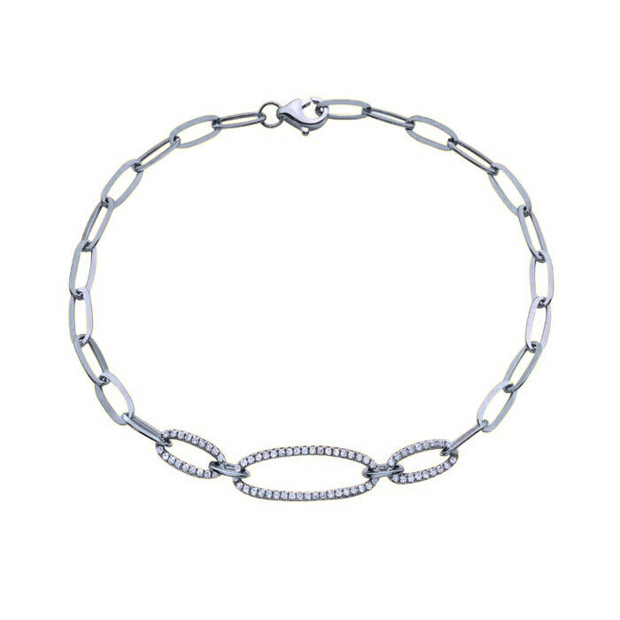 14k White Gold Paperclip Diamond Bracelet