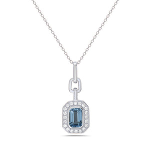 14k White Gold Blue Topaz and Diamond Necklace