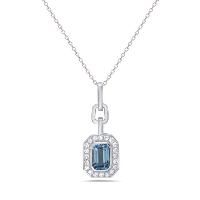 14k White Gold Blue Topaz and Diamond Necklace