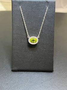 Dilamani 14k White Gold Oval Peridot and Diamond Pendant on a 16-18" Cable Chain